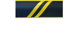 a blue and yellow striped airtrack with a black background
