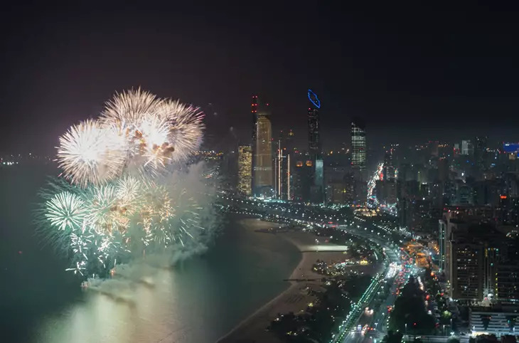Fireworks lighting up Abu Dhabi Corniche on National Day 2024