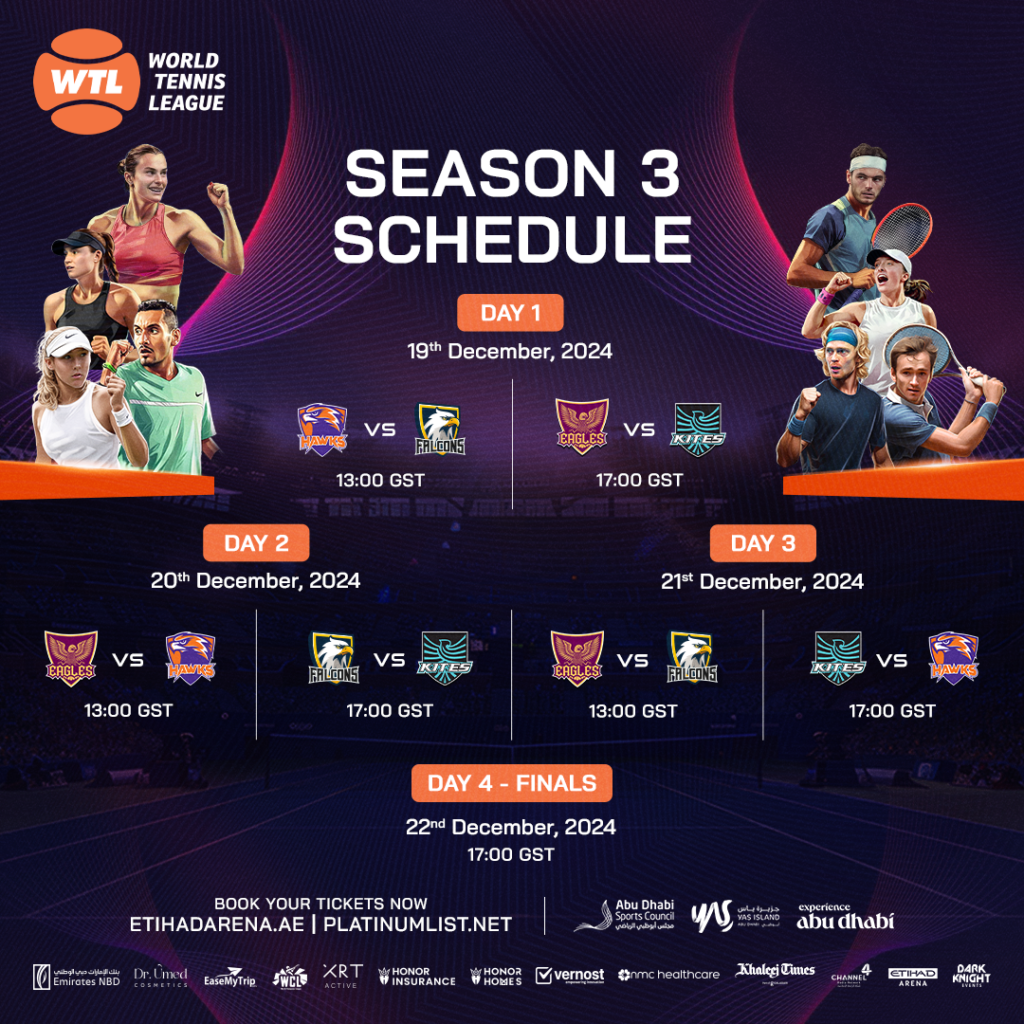 World Tennis League 2024 season 3 schedule 
