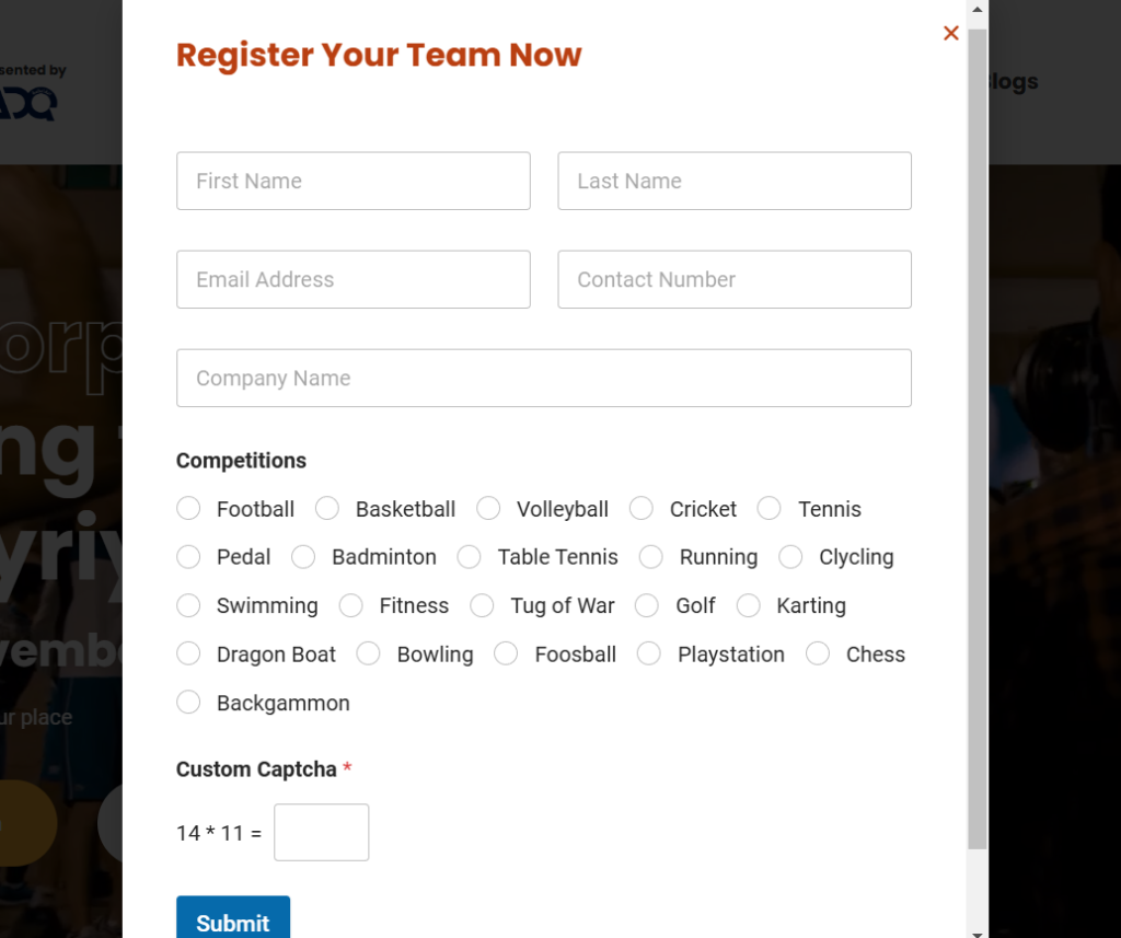 Fill in the Required Details for participating Hudayriyar Corporate Games 2024