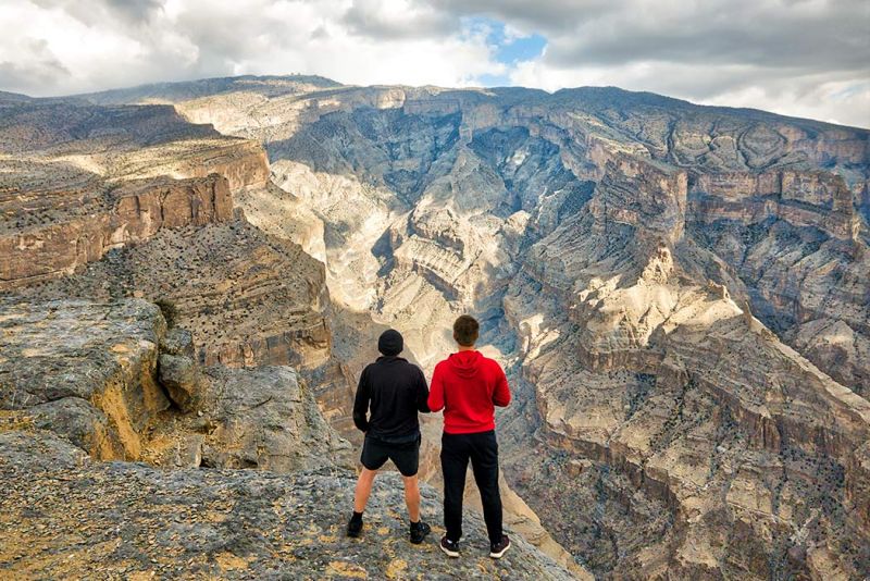 Jebel Shams, the highest peak in Oman, offering panoramic mountain views and rugged hiking trails.