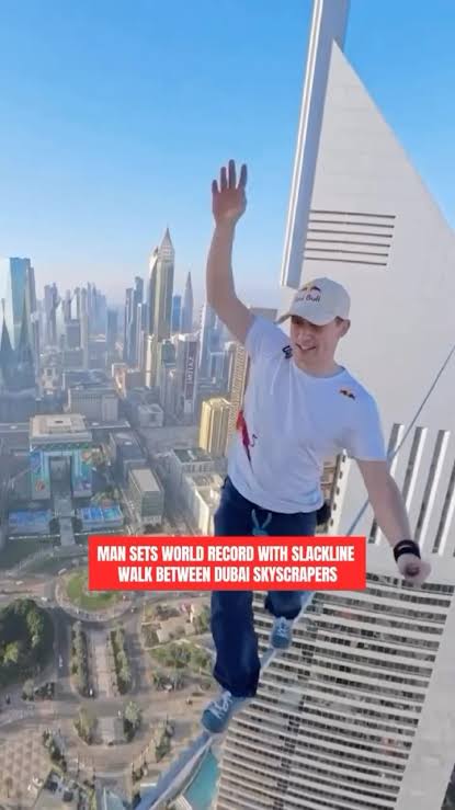 Gravity-defying slackline performance by Jaan Roose at Dubai’s iconic skyline