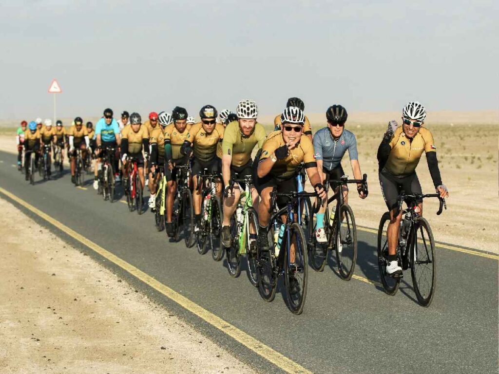 Cyclists on Al Qudra Cycle Track during Build-Up Ride 4 for Spinneys Dubai 92 Cycle Challenge 2025.