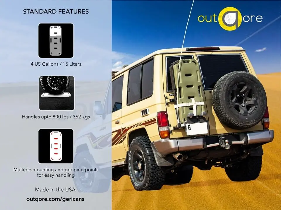 Offroad accessories like jerry can brackets for D Max offroad vehicles.