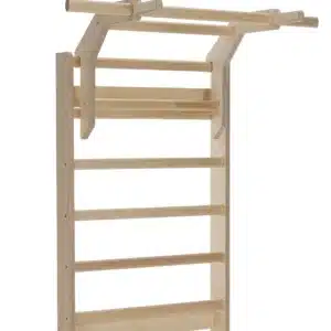 a wooden wall rack with a bar