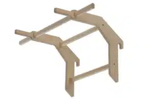 a wooden rack with two bars used as a pull up extension