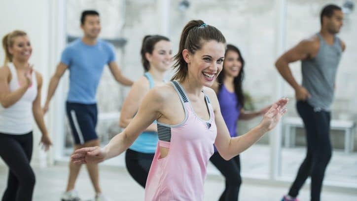 Zumba class in Dubai with participants connecting through fitness.