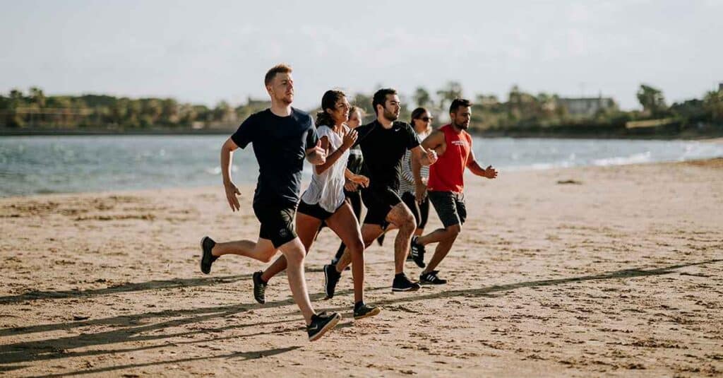 Group of runners participating in a running club at Dubai Creek, UAE.