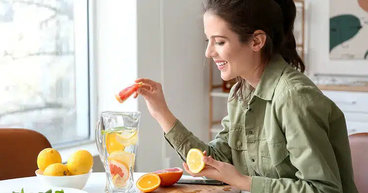 Refreshing lemon and mint-infused water for everyday wellness.