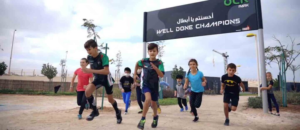 Battle of the Juniors at Damac Hills during Dubai Games 2025 with young athletes aged 10-13 competing.